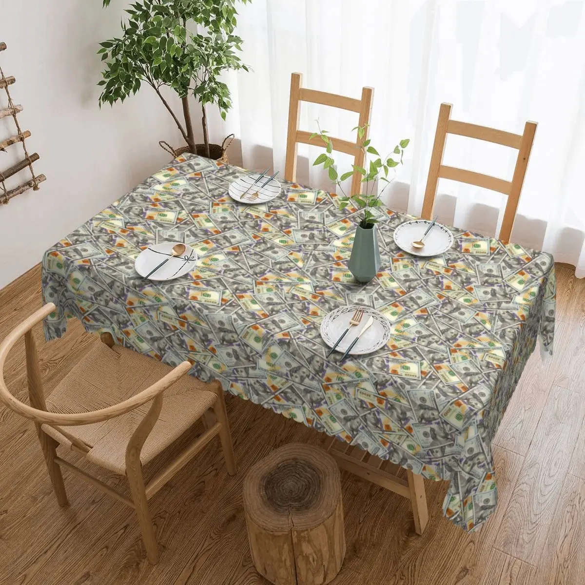 Giant Money Background 100 Dollar Bills Custom Rectangular Tablecloth Oilproof Table Cover for Dining Events Table Cloth