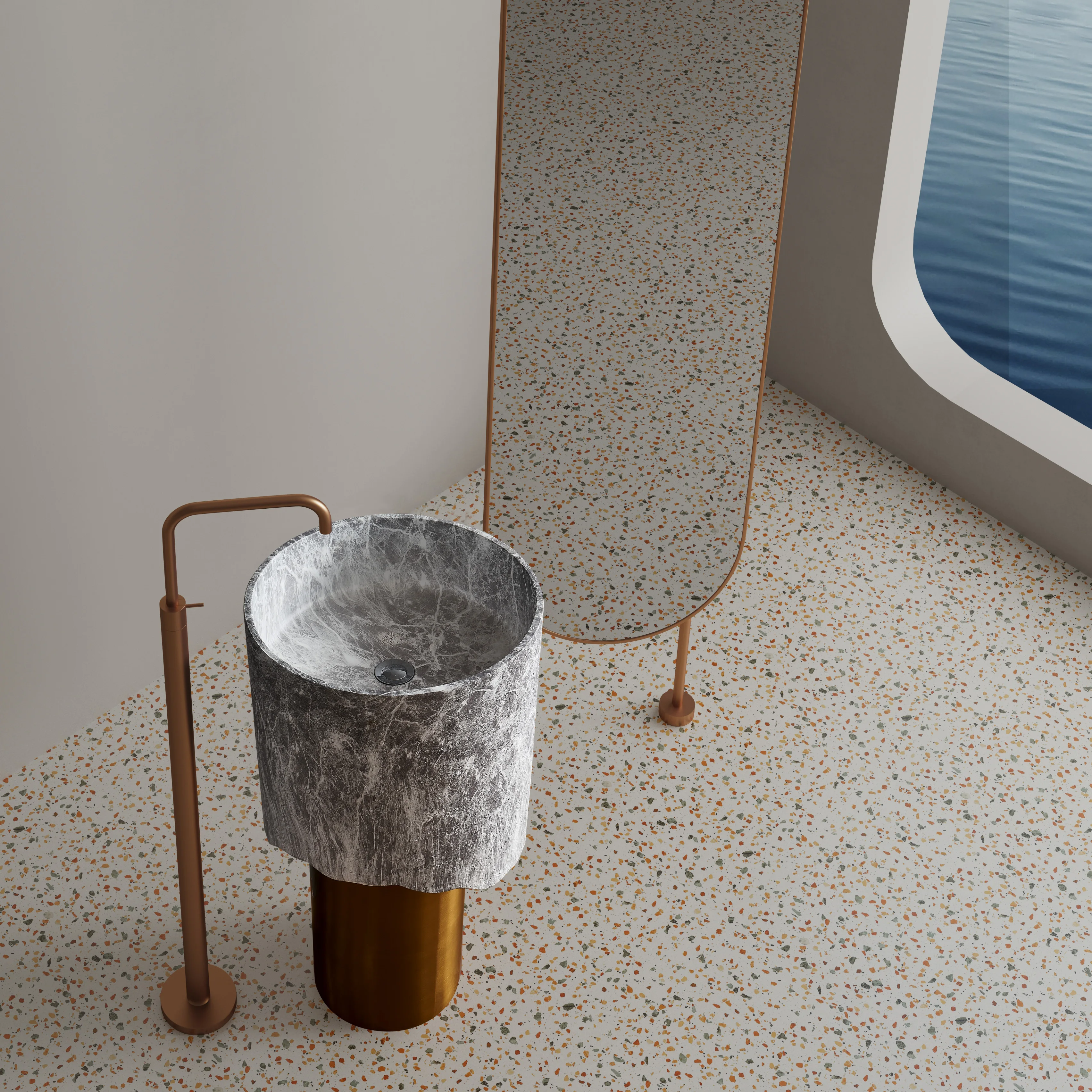 Modern Luxury Gold Color Artificial Stone Bathroom Sink Stand Column Unique New Style Stainless Steel Stand for Wash Basin