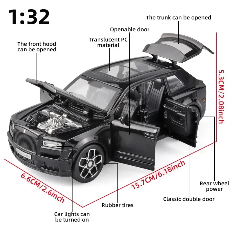 1:24 Schaal Rrcullinan Suv Model Auto Speelgoed, Zinklegering Terugtrekken Diecast Speelgoedauto 'S Met Geluid En Licht Voor Kinderen Bo