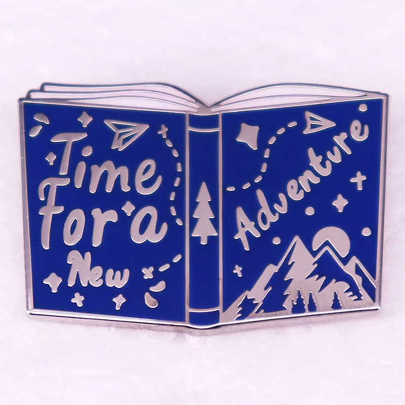 A2851 Time for a new adventure book Mountain Explore Enamel Pin Camping Life Lapel Badge Travel Brooch Outdoor Adventure Jewelry