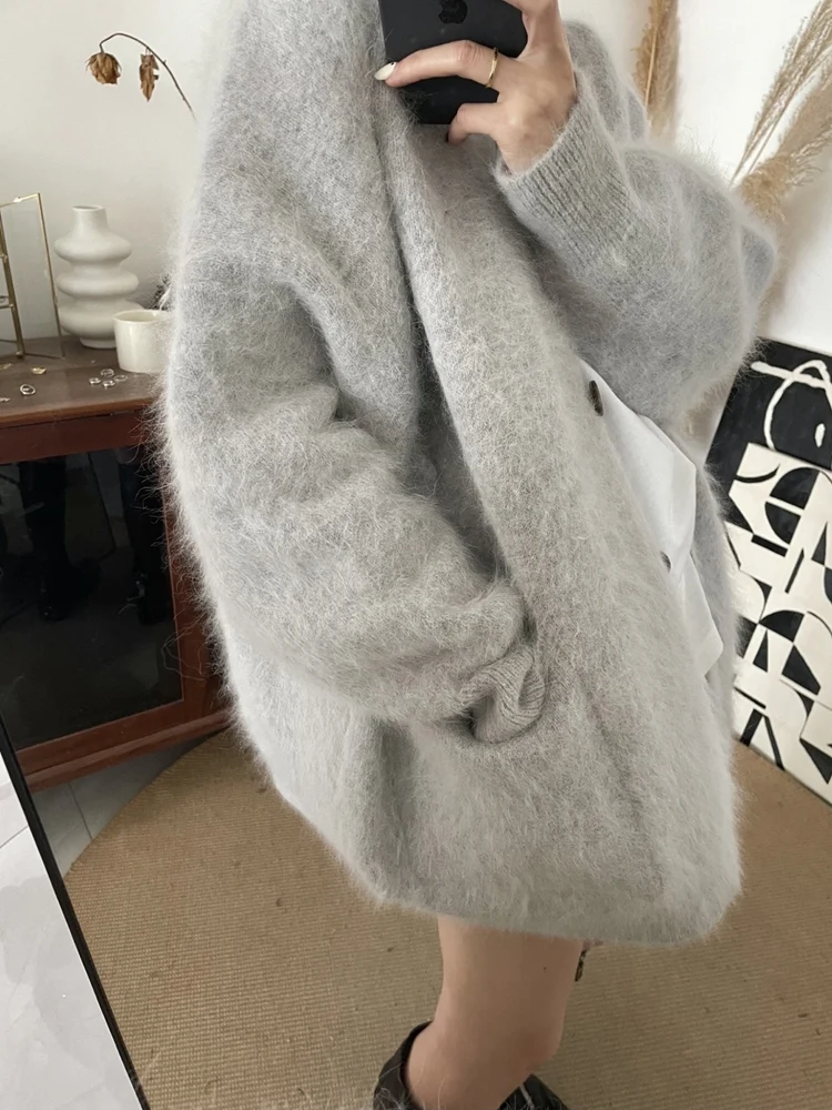 

Premium Soft Thiened Knitted V-Ne Cardigan Women's Autumn Winter Long Sve Sweater Outerwear Loose Fit Korean Sle
