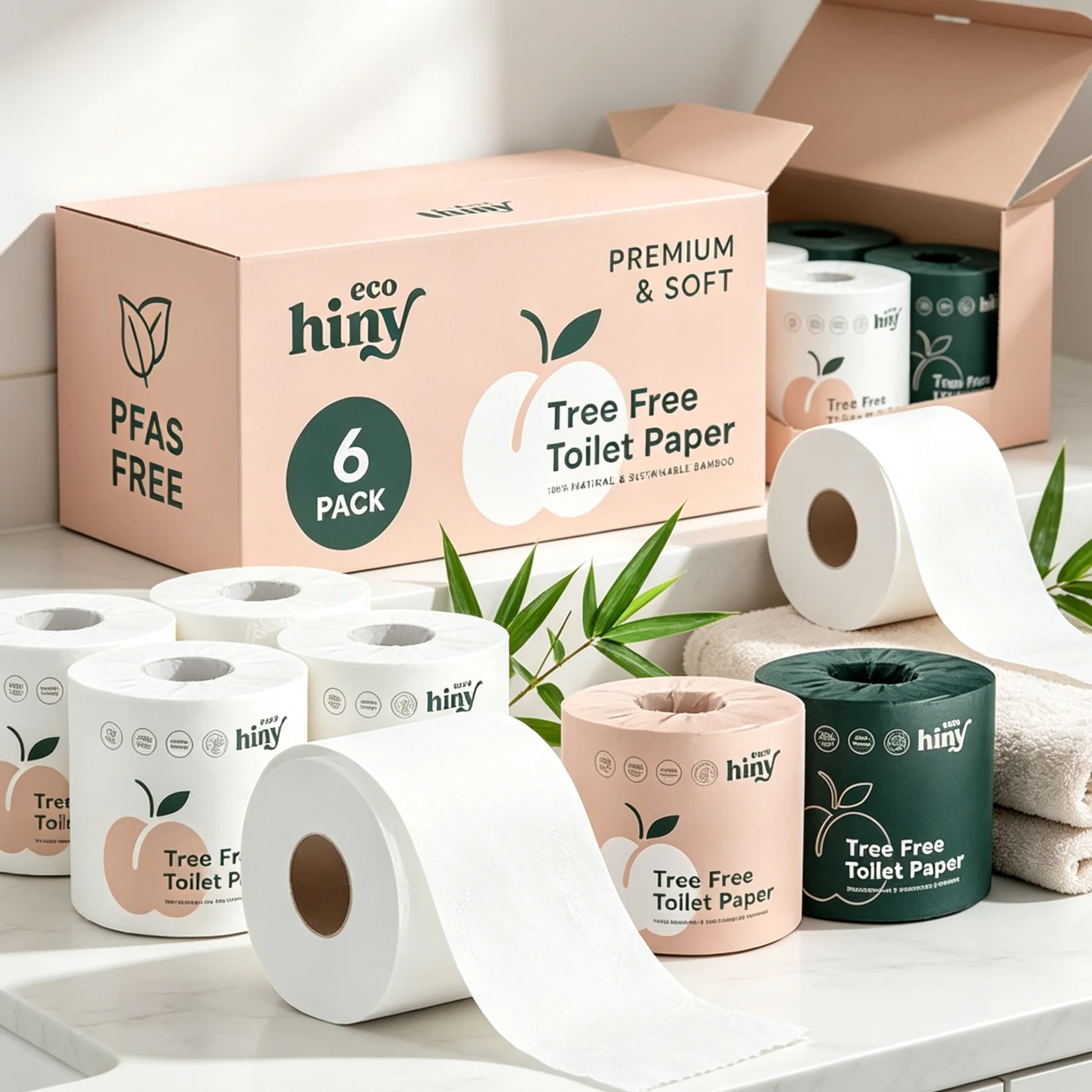 Premium Bamboo Toilet Paper 6 Mega Rolls 3ply 350 Sheets PFAS Free