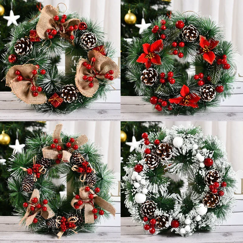 

Christmas Wreath Outside Door Pinecone Snowflake Snowball Wreath Novelty Advent Hanging Decoration Red Berry Garland For Door