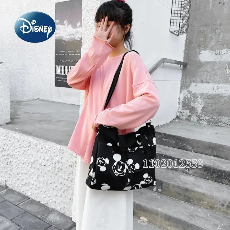 Disney Mickey\'s New Fashion Canvas Bag Cartoon Cute Women\'s One-shoulder Oblique Bag Luxury Brand Large-capacity Student Handbag