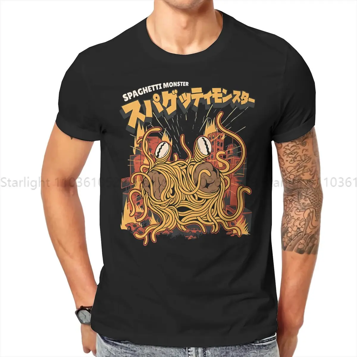 Flying Spaghetti Monster TShirt Noodle Ramen Attack Japanese Classic T Shirt Oversized Men Clothes Printing