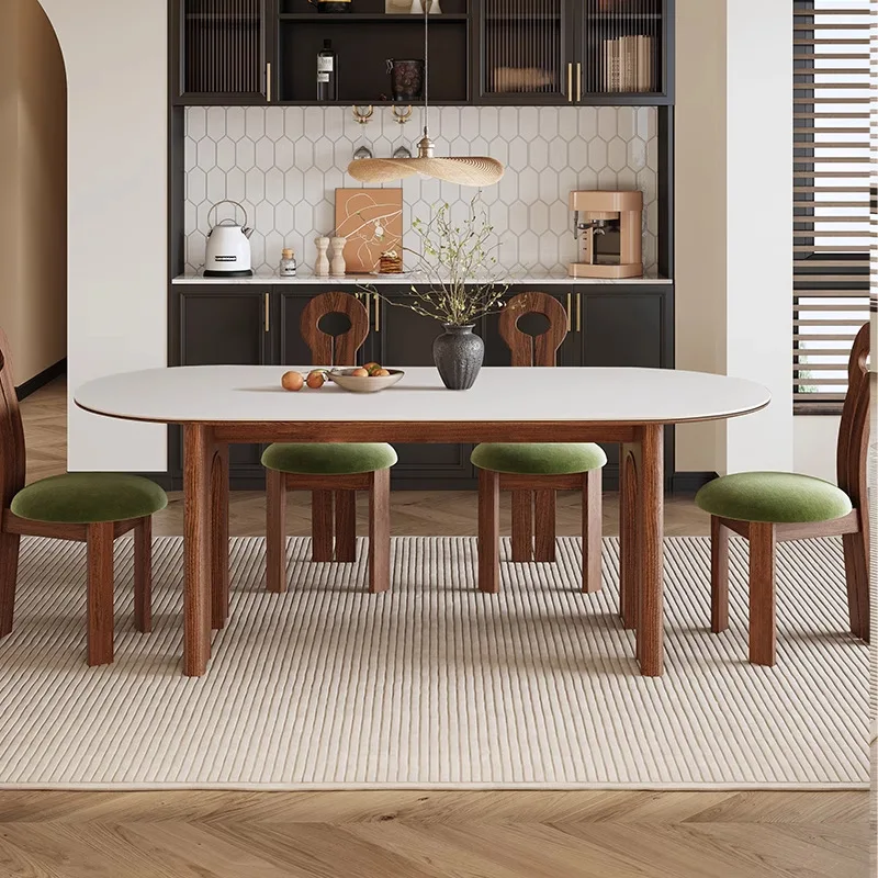 Small household oval rock slab dining table