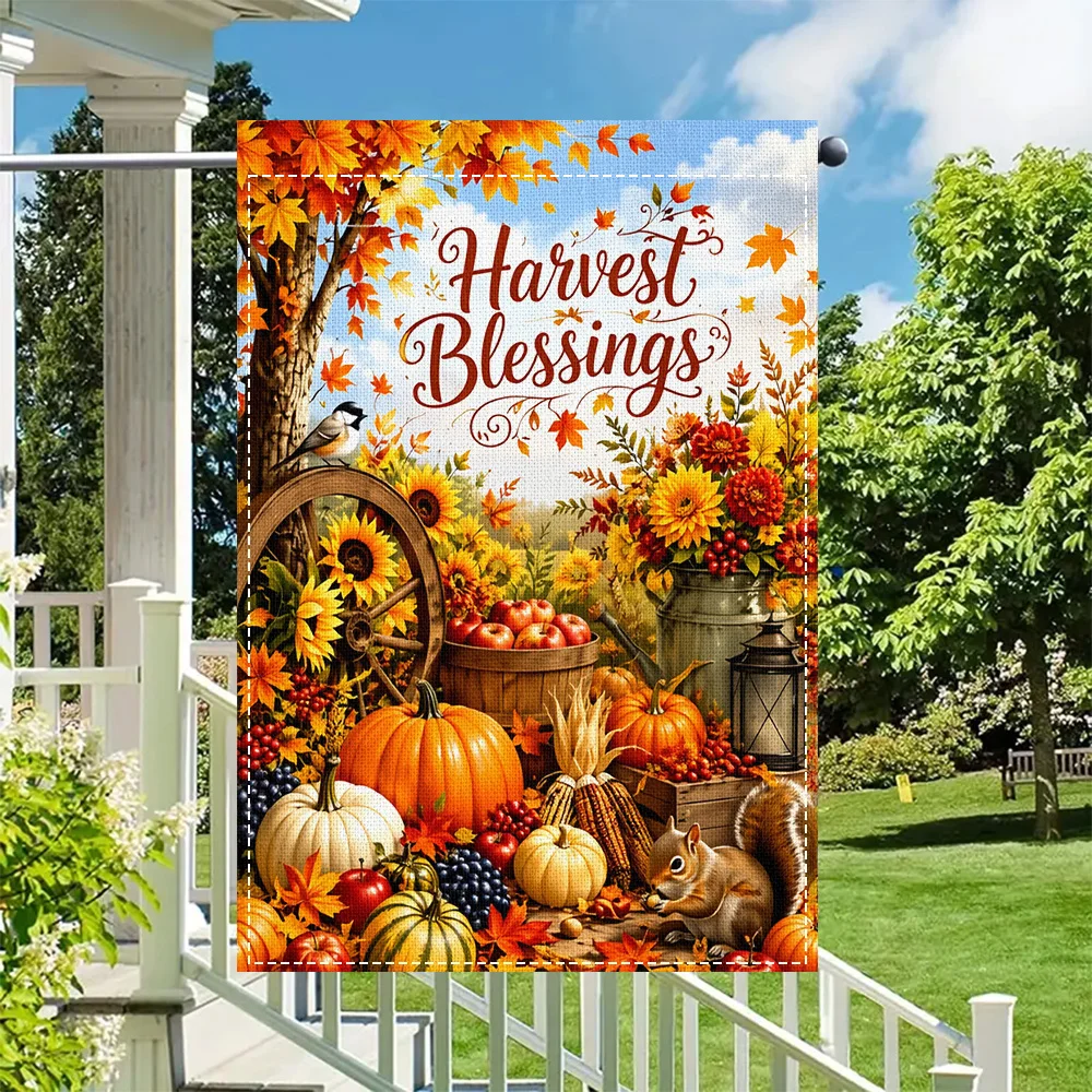 1PC Harvest Blessing Fall Garden Flag, Reversible Fall Pumpkin and Sunflower Print, Perfect for Seasonal Yard Decor (Pole Not In