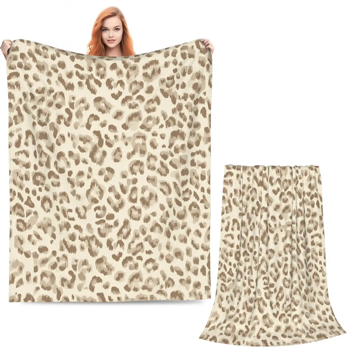 Light Brown Leopard Pattern Blankets Soft Warm Flannel Throw Blanket Cover for Bed Living room Picnic Travel Home Sofa