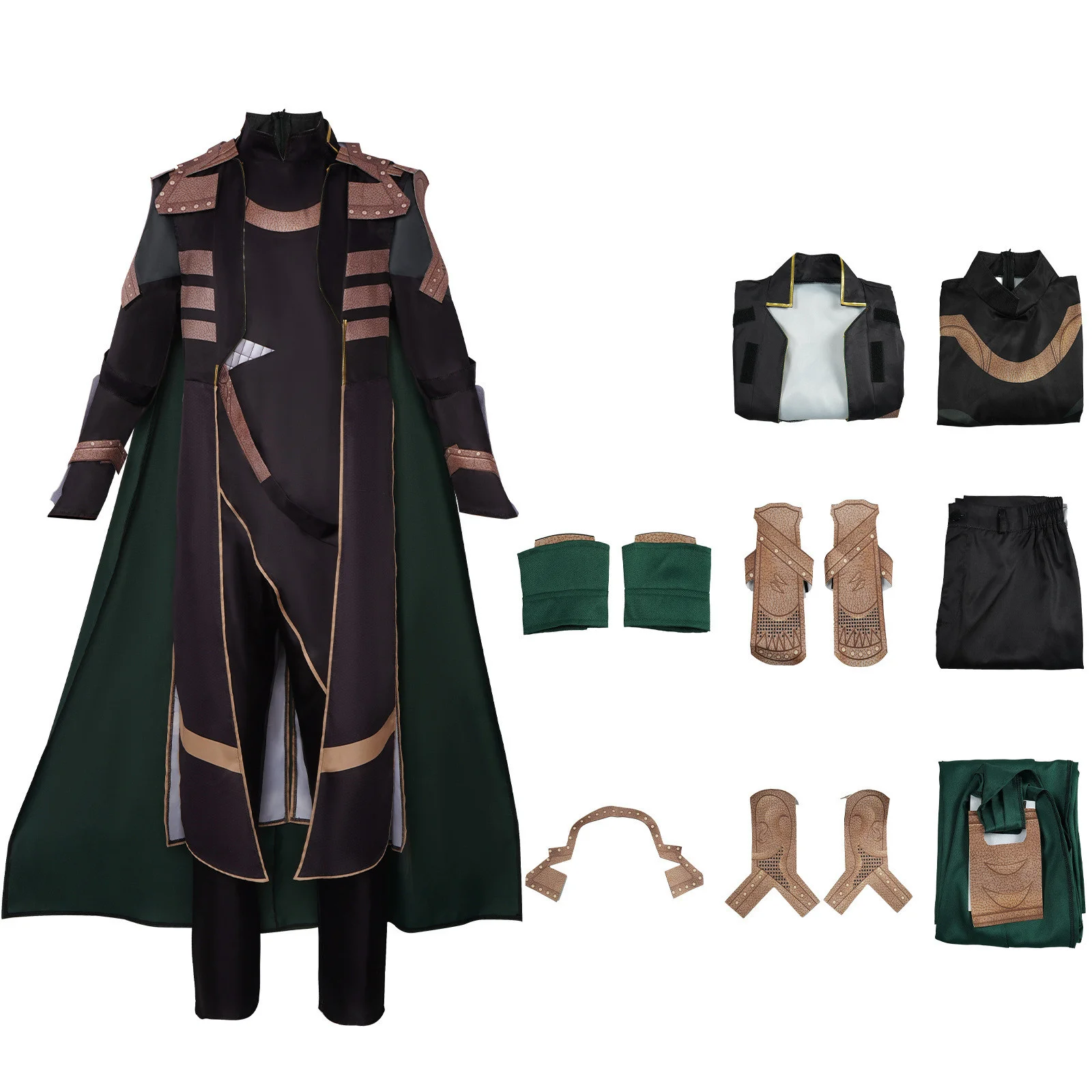 

Adult Men Loki Cosplay Costume Cloak Uniform Suit with Gloves for Halloween Party