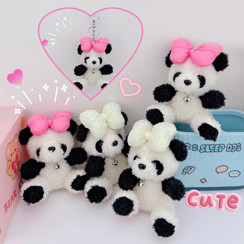 Alla moda Bowknot Panda portachiavi ciondolo adorabile peluche Panda bambola portachiavi per le donne ragazze borsa decorazione accessori regali