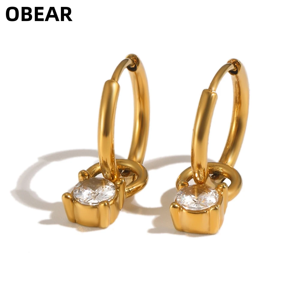 Stainless Steel CZ Charm Huggie Hoop Earrings, Gold Plated Zircon Lock Charm Small Hoops, Minimalist Drop Earrings for Women