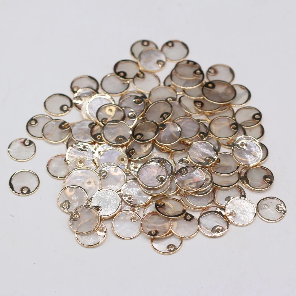 10 PCS Round Natural Shell Pendant Gilded Edge 15x15mm DIY for Jewelry Making Necklaces Accessories Gift