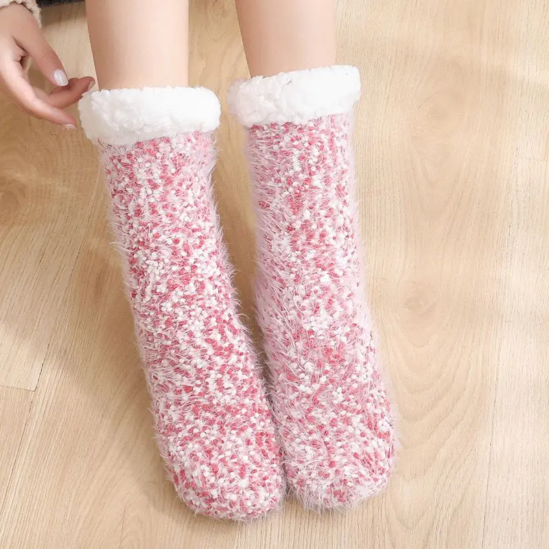 

Harajuku Leg Warmers Solid Thickened Leg Warm Ankle High Socks 2024 New Autumn and Winter Coral Velvet Long Tube Floor Socks