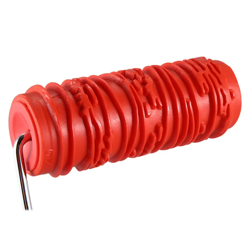 Promotion! 2Pcs 6 Inch Painting Roller With Handle Rubber Wood Pattern Graining Knurling Tool For Wall Decoration Red