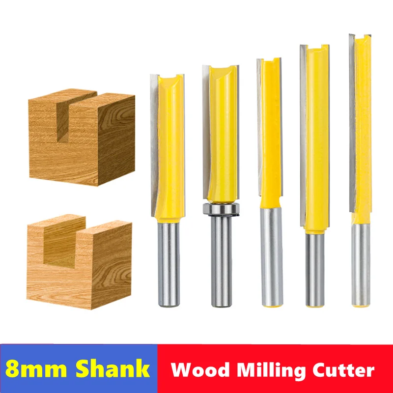 1pcs Flush Trim Router Bit Long 50-76mm Tenon Cutter 8mm Shank Template Pattern Bit Carbide Milling Cutter Wood Router Bits