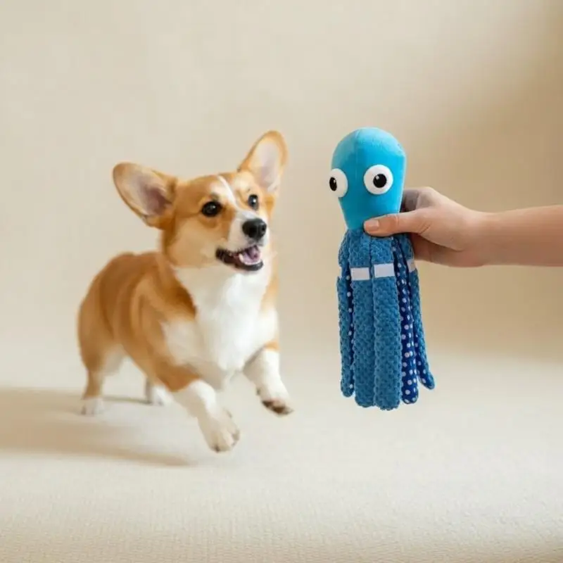 

Octopus Squeaky Pet Toy Odor-Free Bite Resistant Chew Toy for Small Medium Cats Dogs Daily Interactive Play Companion
