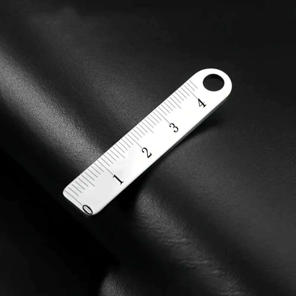 Portable Stainless Steel Mini Ruler Anti Lost Small Size Mini Straight Ruler Keychain Office Supplies