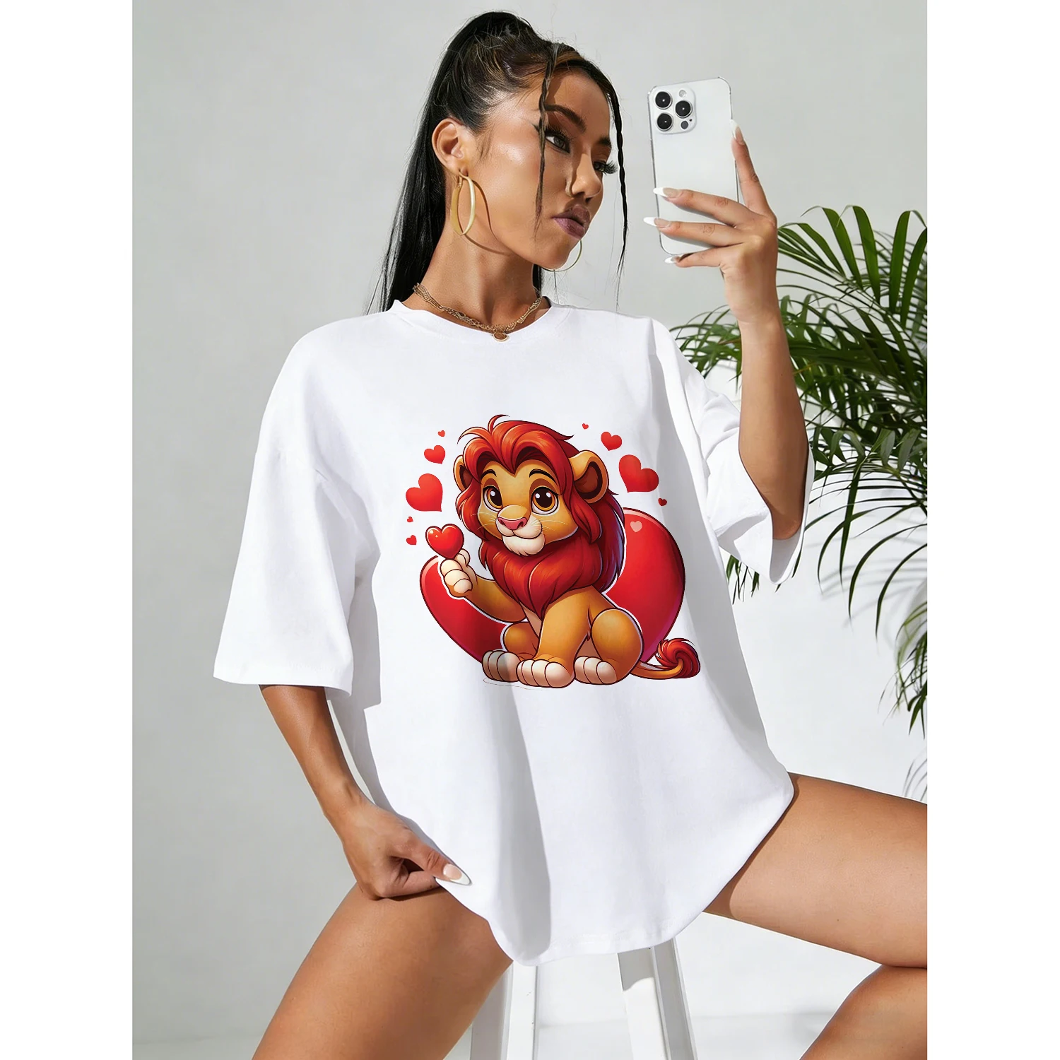 

2026 Summer Disney Simba The Lion King Pattern T-shirt Parent-child Suit Breathable Cotton Short Sleeve Causal Unisex Loose Top