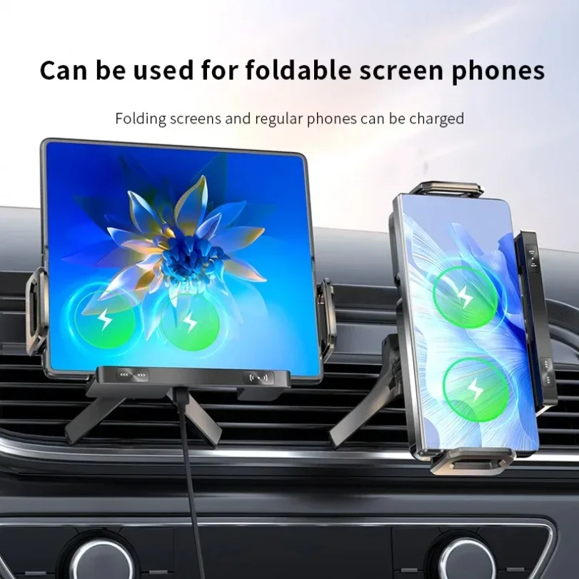 Dual Coil Fold Screen Car Wireless Charger Station For Samsung Galaxy Z Fold 6 5 4 3 iPhone 16~12 Pro Max Fast Charging Stand