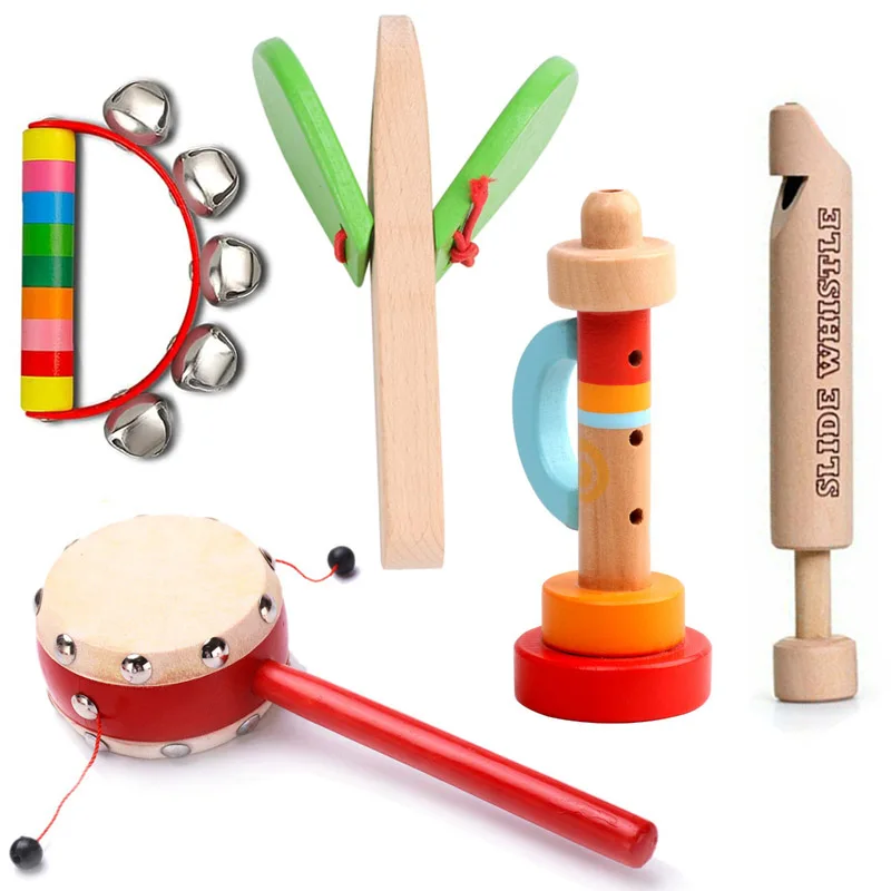 5Pcs Montessori Wooden Music Instruments Set Educational Toys For Girls Boys Toddler Brinquedos Para Crianças Infantil