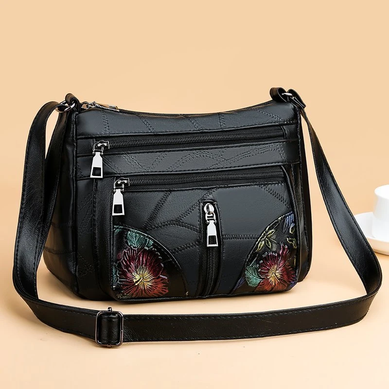 

Luxury Soft Leather Women Messenger Shoulder Handbags and Purses Flowers Multi-pocket Crossbody Mommy Bag Ladies Sac 2023 New