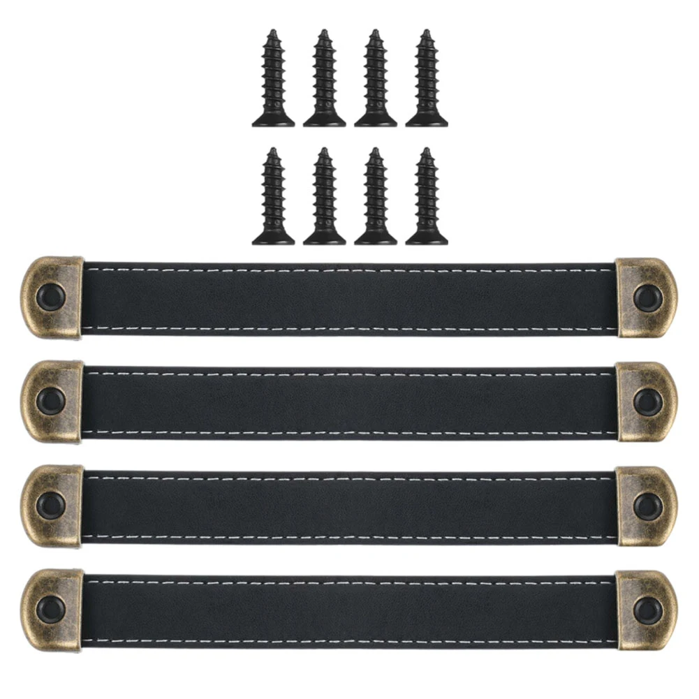 مقابض جلدية من البولي يوريثان، مقابض جلدية مقاومة للتآكل، نمط وظيفي، قوة أساسية من الحديد، مجموعة مقبض كاملة للأثاث