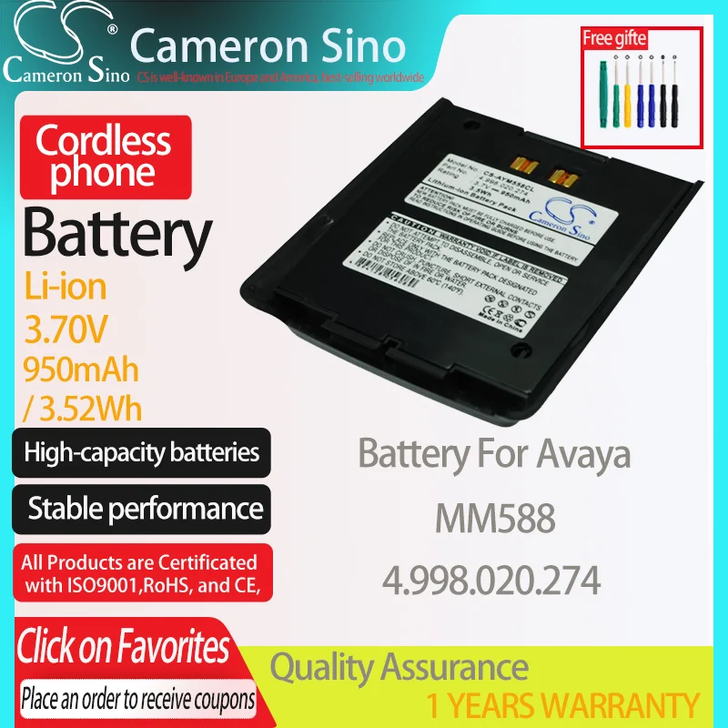 CameronSino Battery for Avaya MM588 fits Bosch 4.998.020.274 Cordless phone Battery,Landline battery 950mAh/3.52Wh 3.70V Li-ion