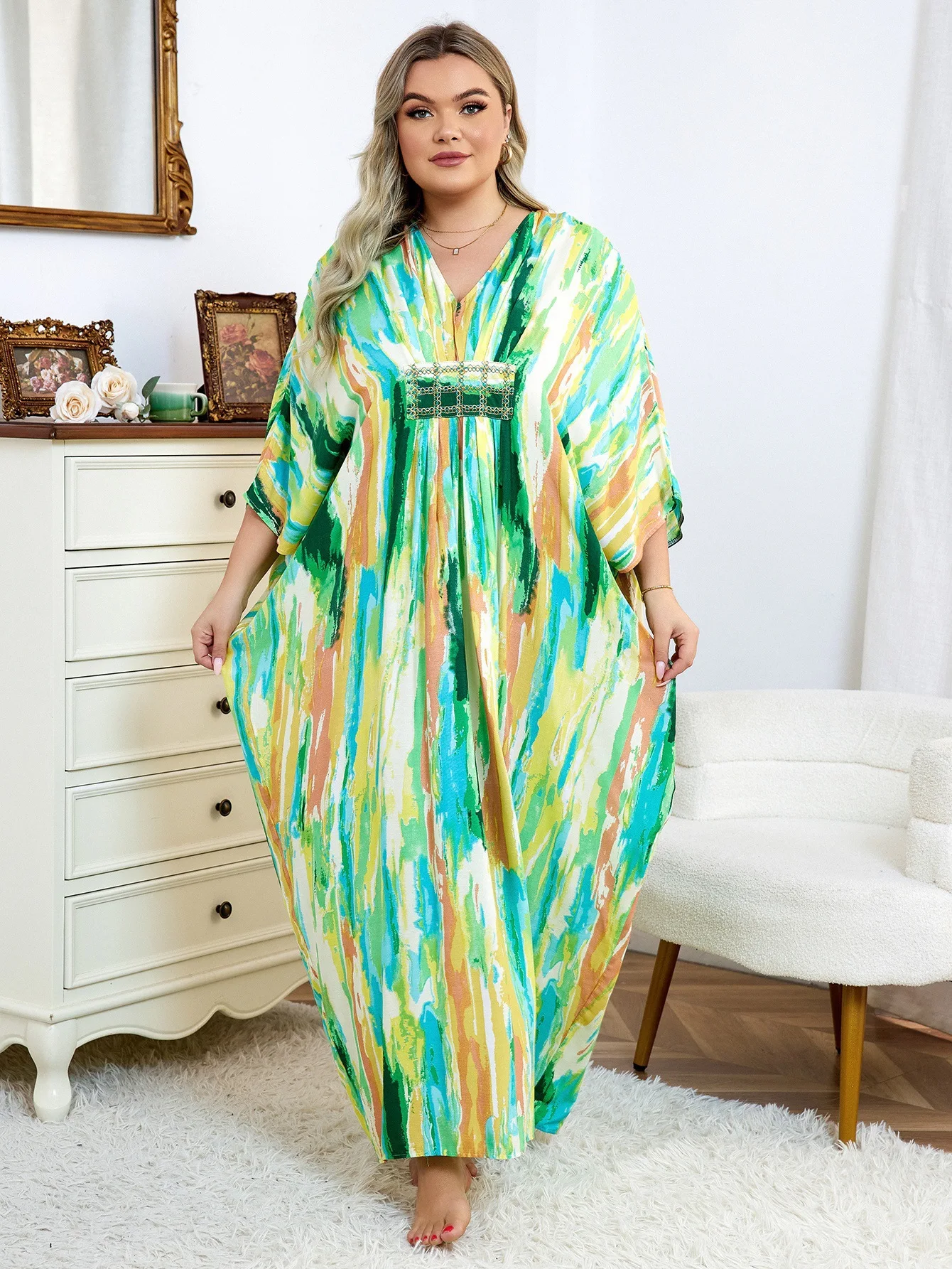 女性ビーチカバーアップカフタンラウンジウェア水着カバーアップカフタンドレス