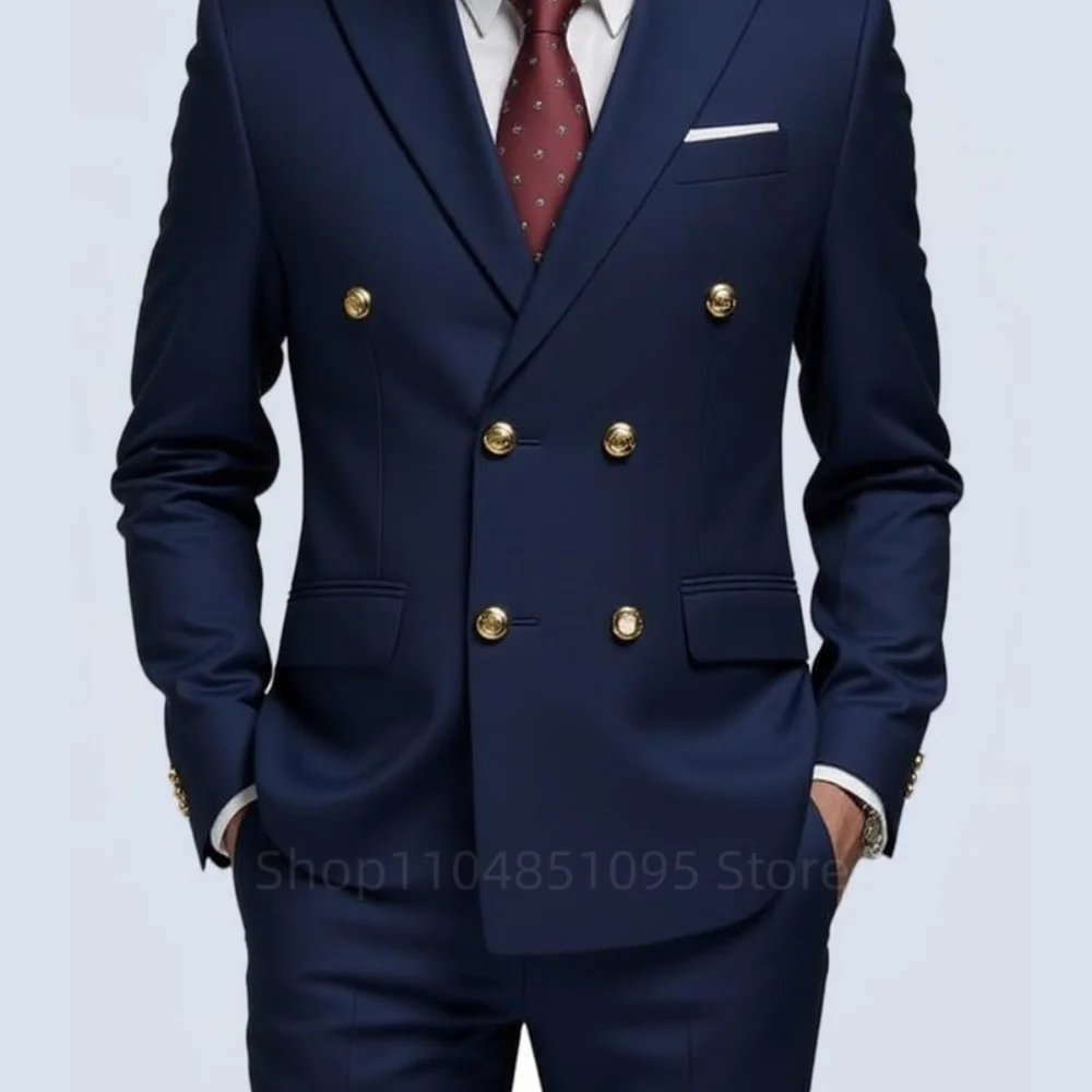 Moda 2 pièces hommes mariage smoking veste Double boutonnage garçons d'honneur fumer affaires coupe ajustée vêtements décontractés pour hommes