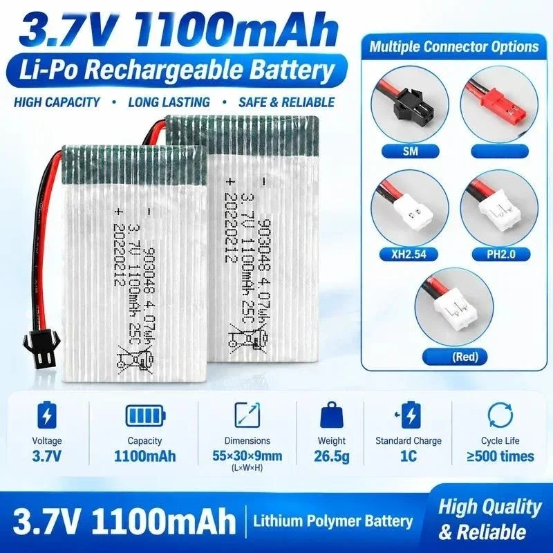 [NEW]  Wholesale 3.7V 1100mAh Lithium Battery for X5SW Aircraft 25C Rate 903048 Drone Accessories