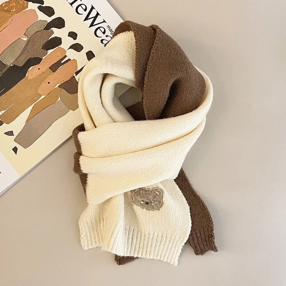 

Cute Knitted Wool Plain Scarf Milk Tea Color Plain Neck Scarves Warm Kids Wool Scarves