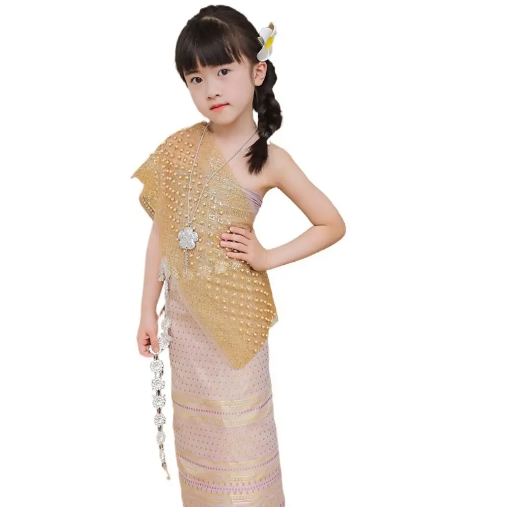 Thailand Style Dai Festival Costume Ethnic Long Skirt Thai Traditional Costume Gilded Yarn Skirt Thailand Suit Top Skirt