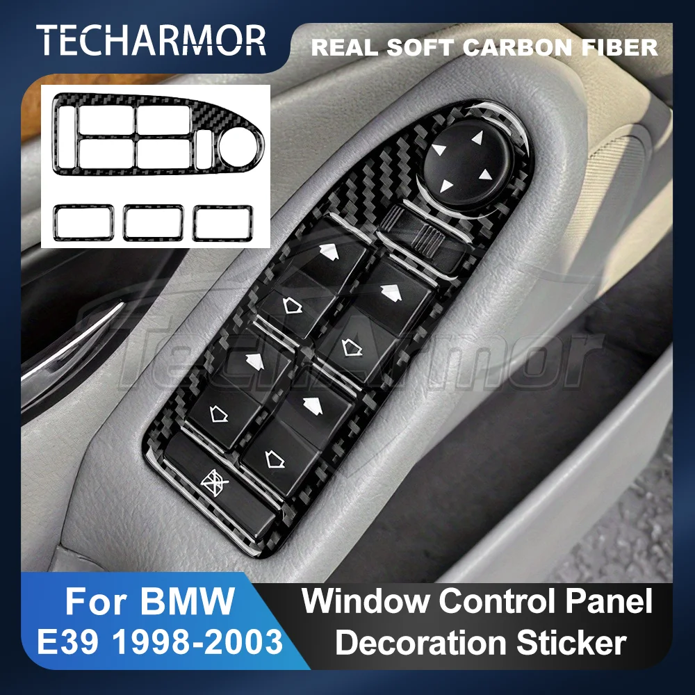 Window Control Panel For BMW E39 1998-2003 Carbon Fiber Windows Lifter Switch Button Frame Car Sticker Auto Interior Accessories