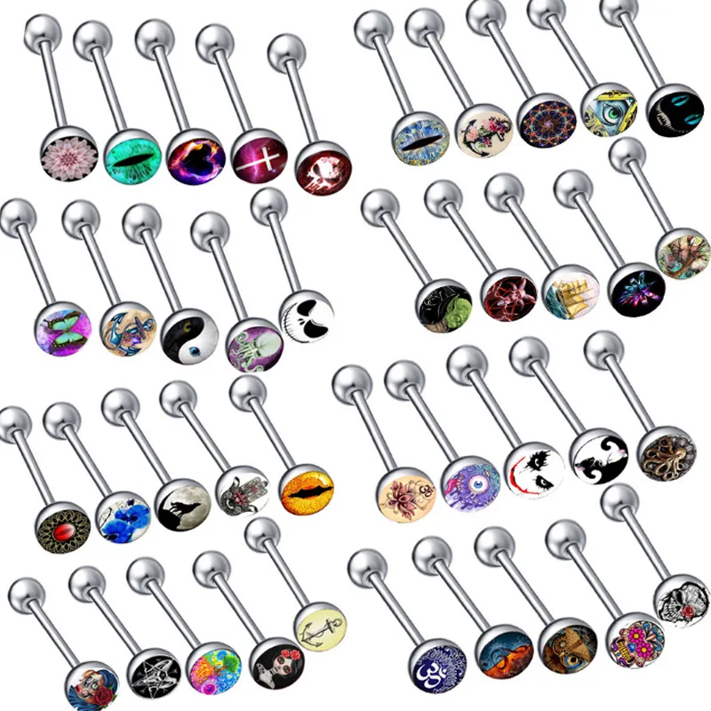 1Pcs men\'s tongue piercing bards piercing tongue rings for women stainless steel 19mm drip oil body piercing jewelry