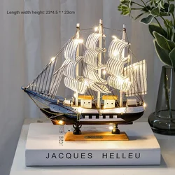 Wooden Sailing Boat Model Office Living Room Crafts Mediterranean Sea Breeze Decoration Creative Decoration Without Lights