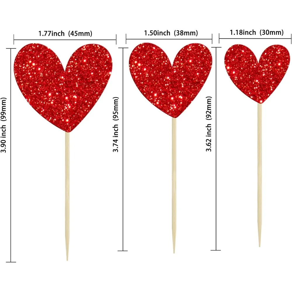 24 Stück rote glitzernde Herz-Cupcake-Topper, Valentinstag und Hochzeit, Verlobung, Geburtstag, Party-Dekoration – Detail 2