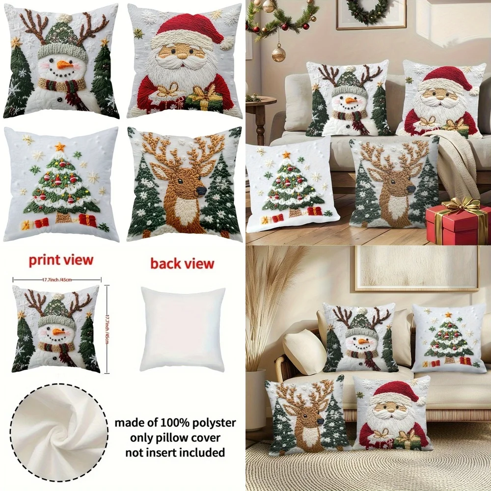 

4Pcs Cartoon Christmas Tree Santa Plush Pillow Covers Cushion Case for Holiday Home Decor Xmas Gift 2024 New Year Ornament Cozy