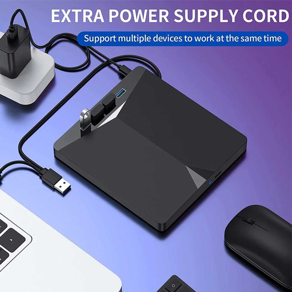 محرك أقراص DVD خارجي USB 3.0 من النوع C مع قارئ بطاقات USB HUB Type-C SD 7 في 1 CD DVD RW ROM مشغل أقراص قارئ الموقد الكاتب