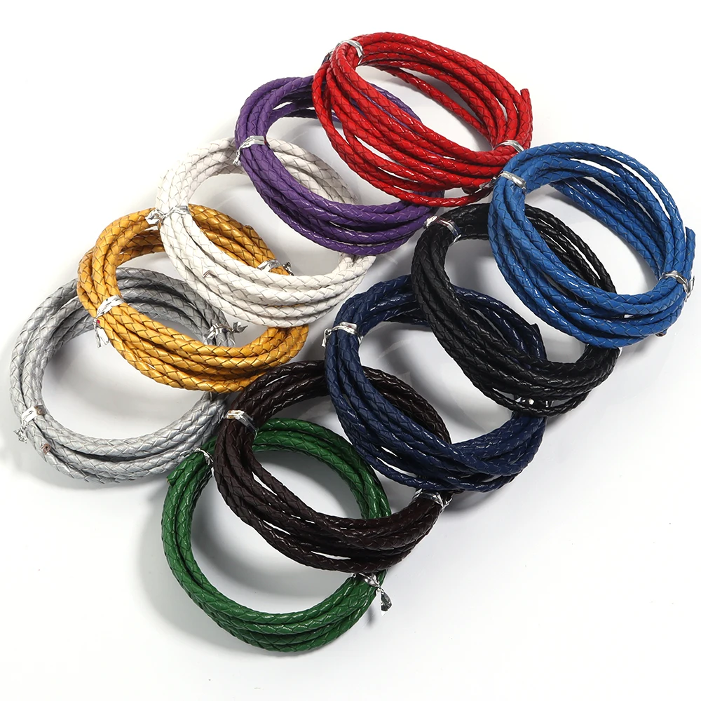 2 yards/bag Colorful Genuine Leather Cord Round Braided Leather String For Jewelry Making DIY Leather Bracelet Necklace Rope