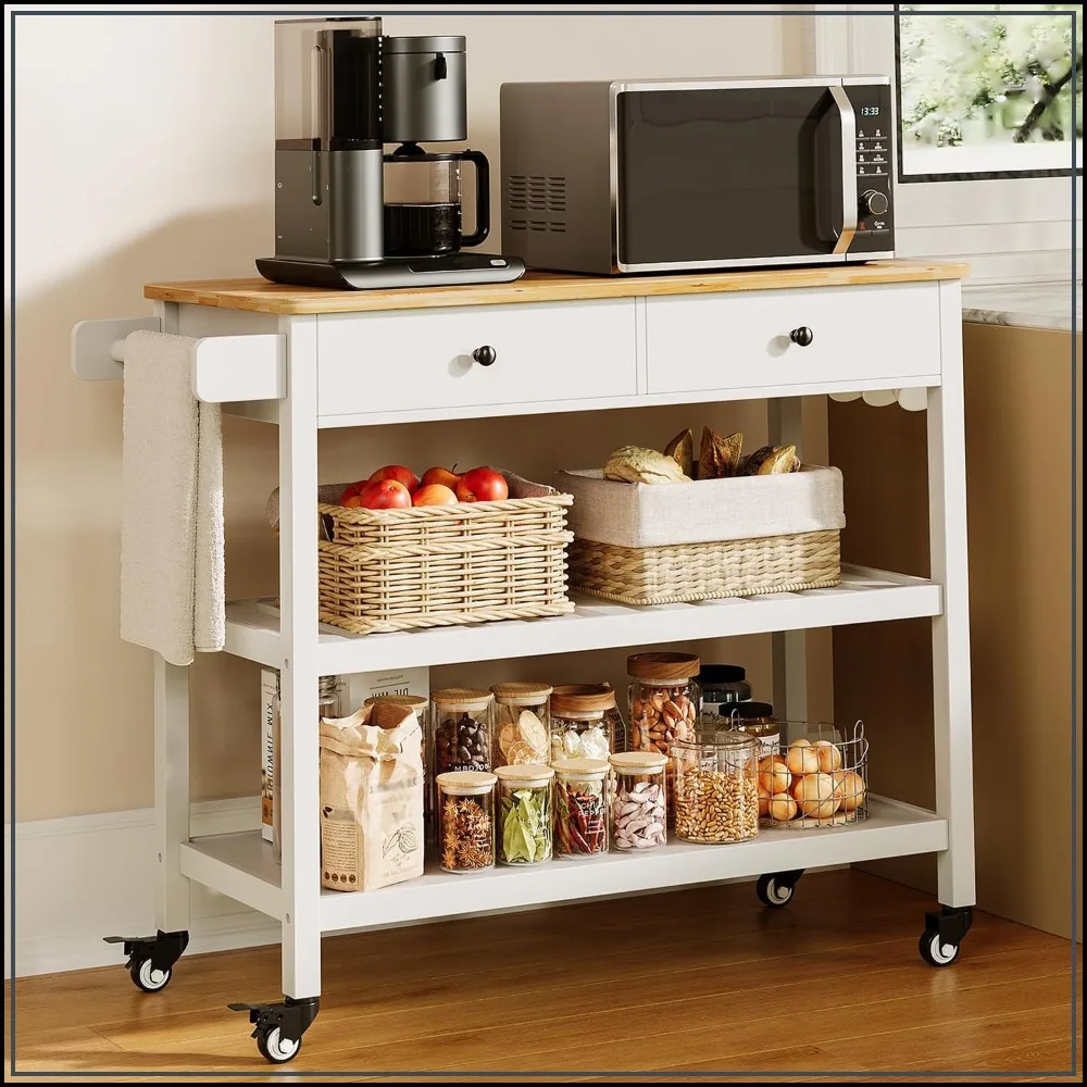 Kitchen Island Cart with Storage and 40'' Wooden Top, Black