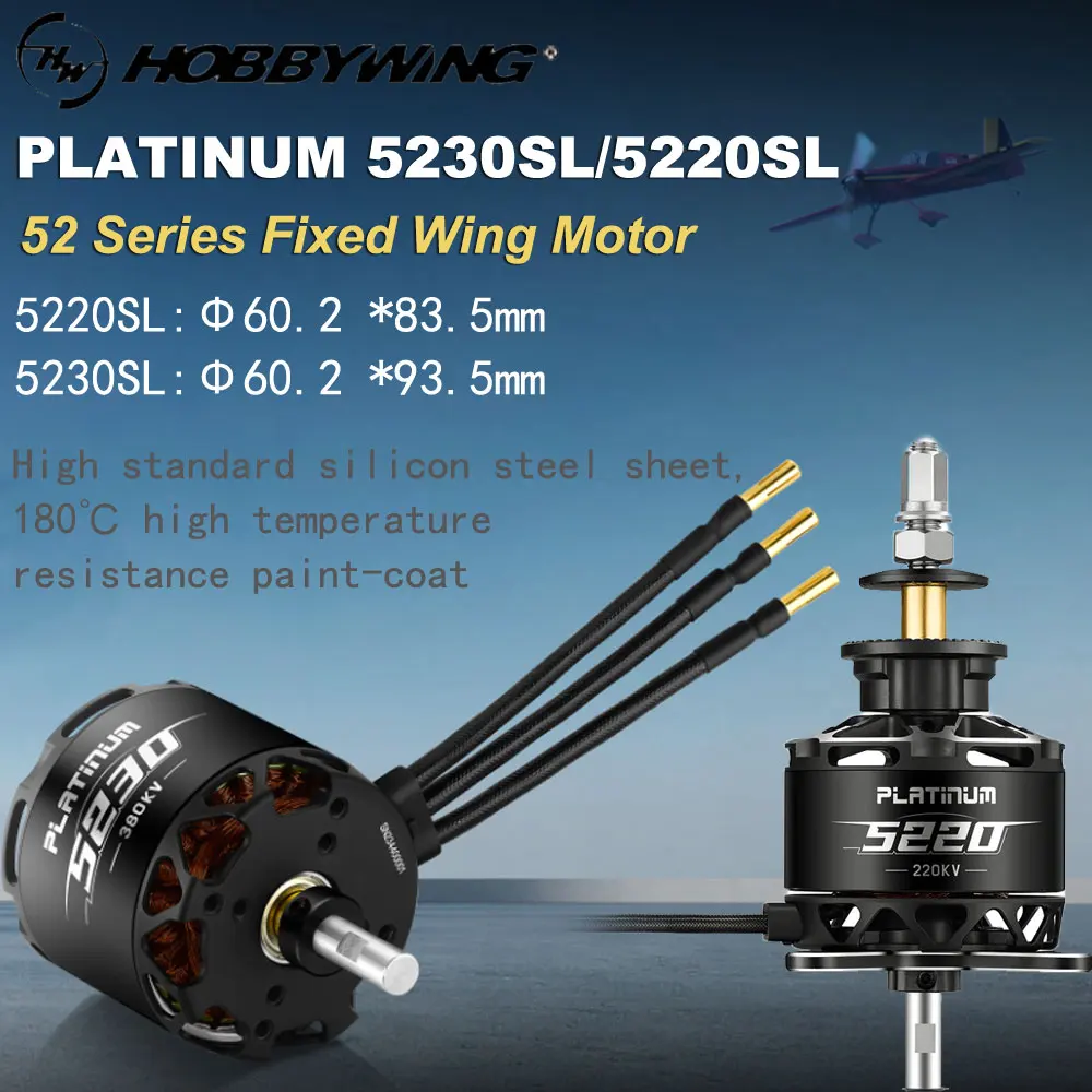 

Hobbywing 52 Series Platinum 5230/5220 Бесщеточный двигатель с фиксированным крылом, двойной динамический баланс для обновления радиоуправляемого самолета, вертолета