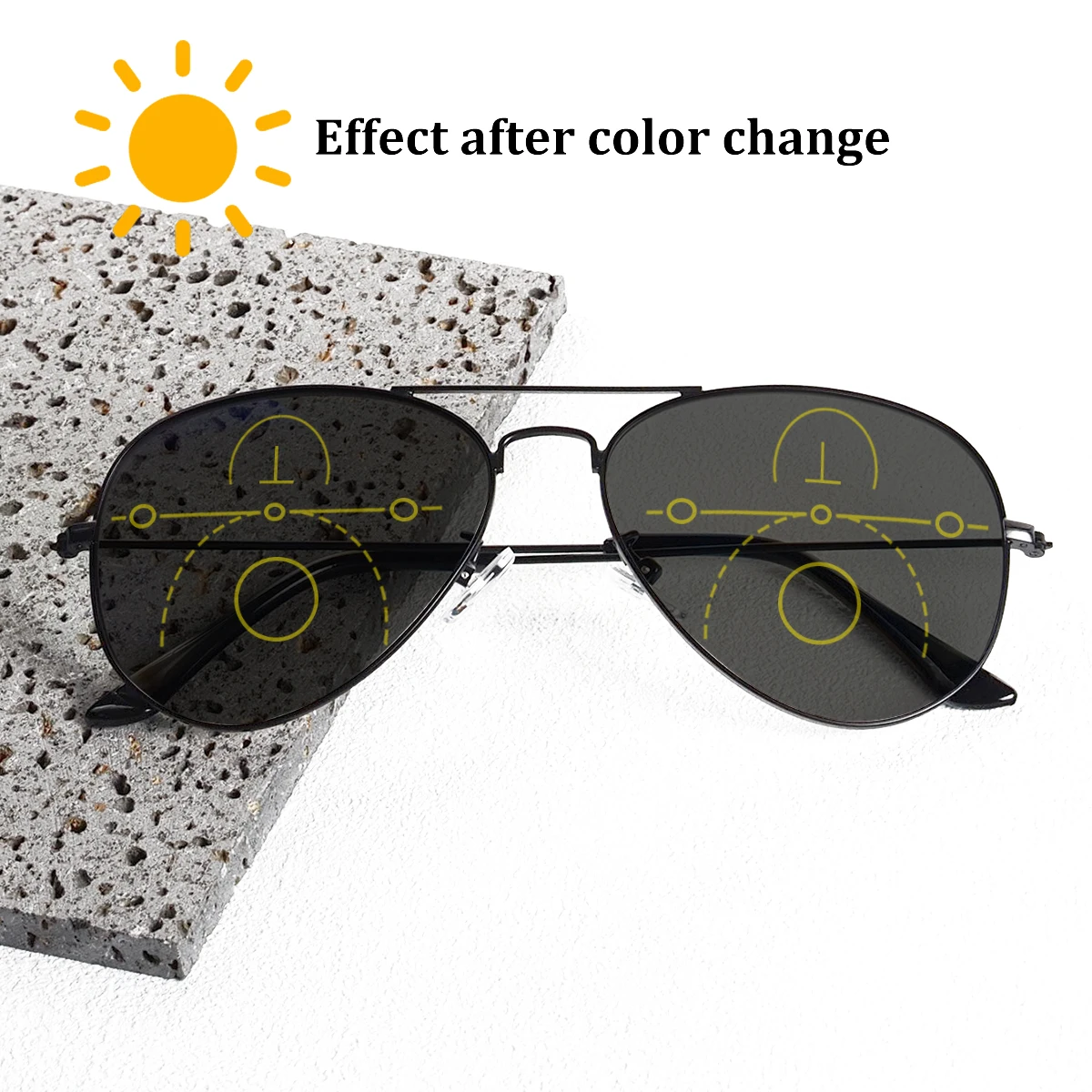 Photochrome, progressive Multifokal-Lesebrille, stilvoller großer Aviator-Rahmen, klare Sicht, angenehm zu tragen, geeignet für Männer und Frauen. – Detail 3