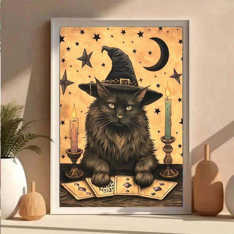 AB Diamond DIY Diamond Painting Kit, Halloween Cat Design, Ideal for Adults and Beginners.