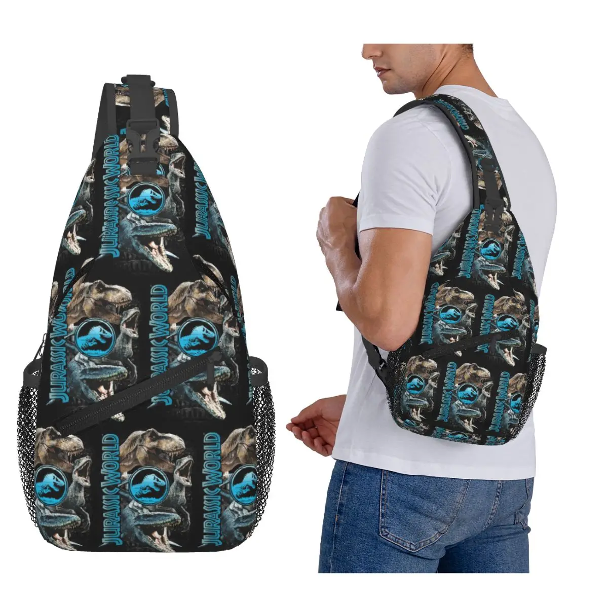 Jurassics Park Jurassics World Dinosaur Chest Bag Men Sling Crossbody Backpack Chest Bag Traveling Hiking Daypack Shoulder Bag