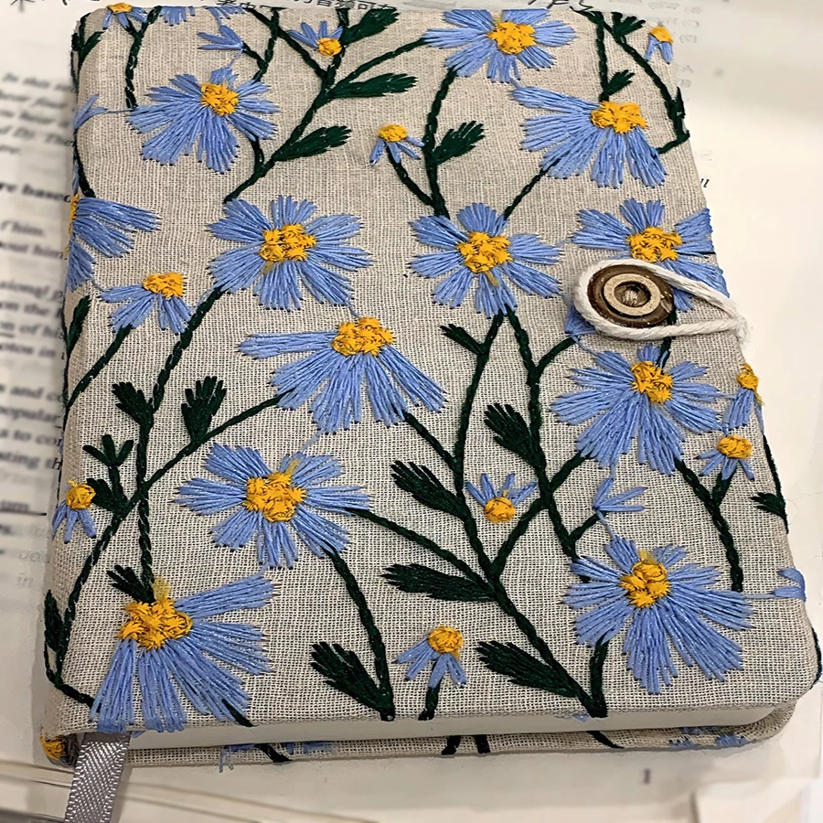 A5 A6 Floral Print Notebook With embroidy Hardcover 98 Sheets Creative Portable Journal  For School, Student, Office