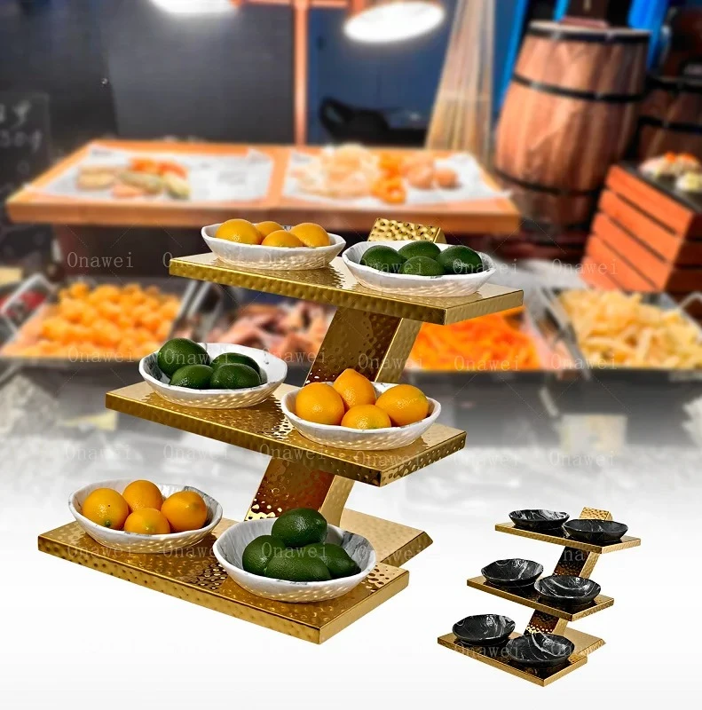 Onawei Multi-Tier Buffet Display Stand, Marble Stainless Steel Hammered Food Container for Hotel Restaurant