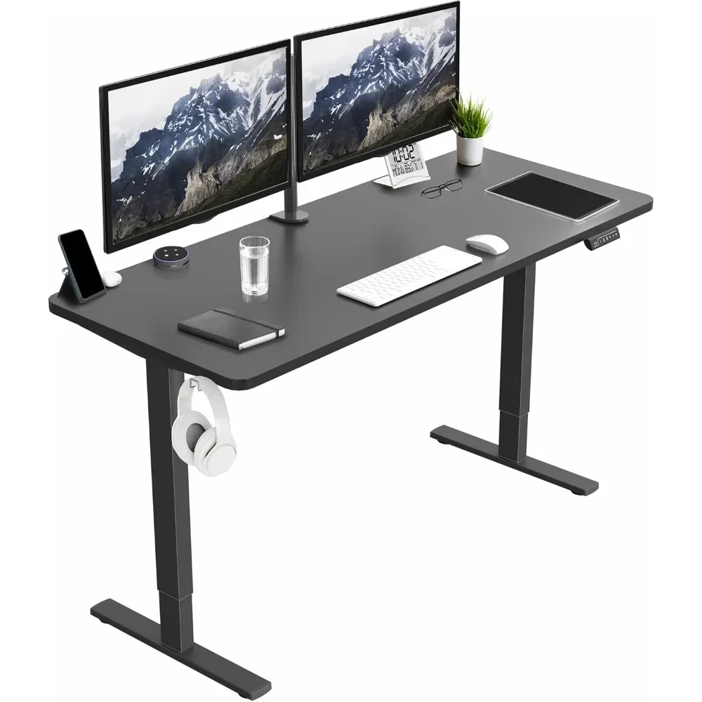 

Electric Height Adjustable 60 x 24 inch Memory Stand Up Desk, Black Solid One-Piece Table Top, Black Frame,Standing Workstation