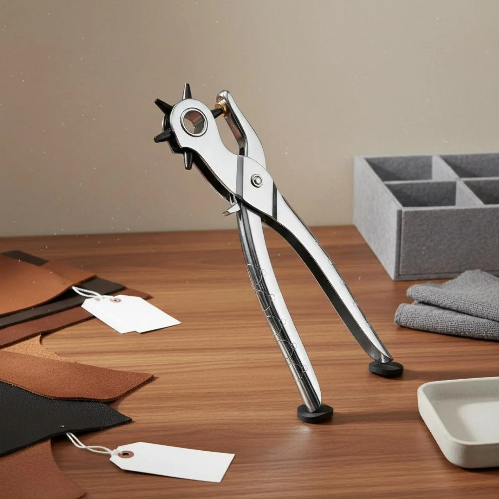 

Belt Hole Puncher Labor-Saving Leather Hole Punch Revolving Punch Plier Non-Slip Handle Craft Gear Single Hand Use