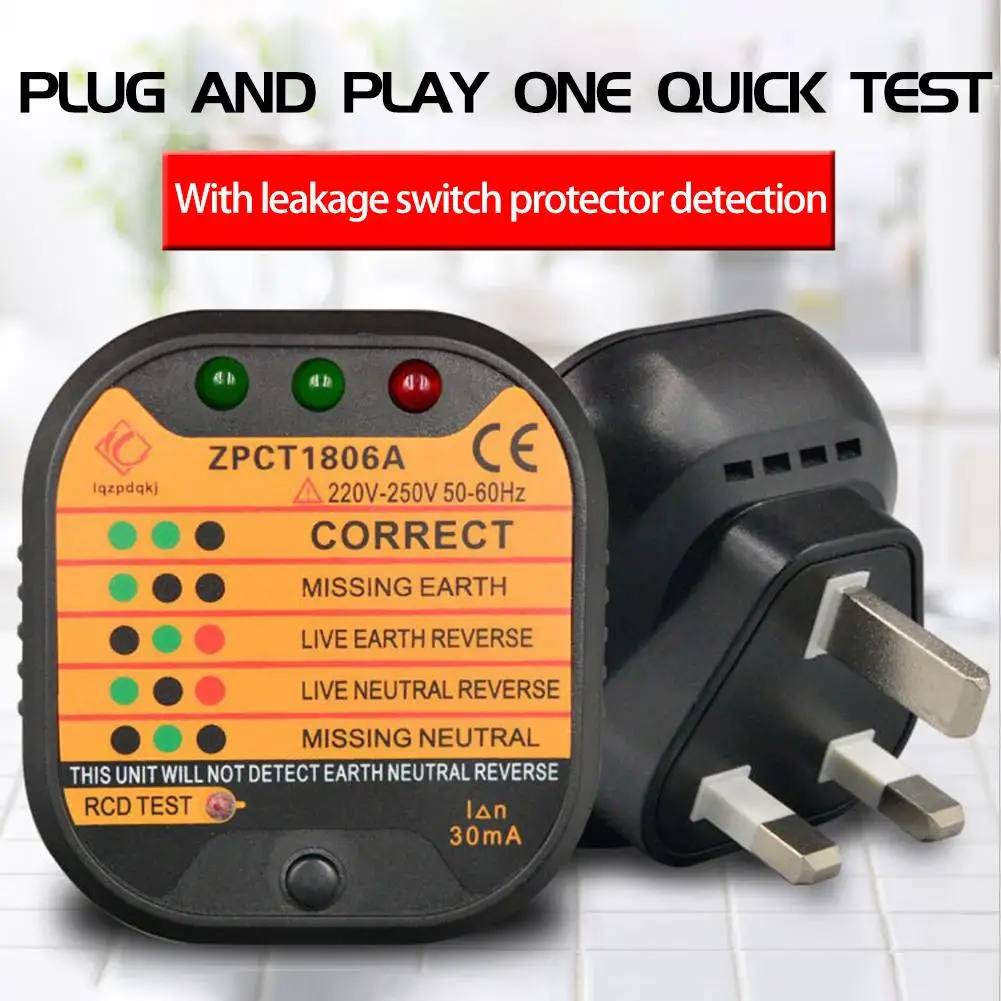 ZPCT1806A Outlet Socket Tester Detector Circuit Polarity Voltage Plug Breaker EU UK Ground Zero Line Switch Safety Electroscope