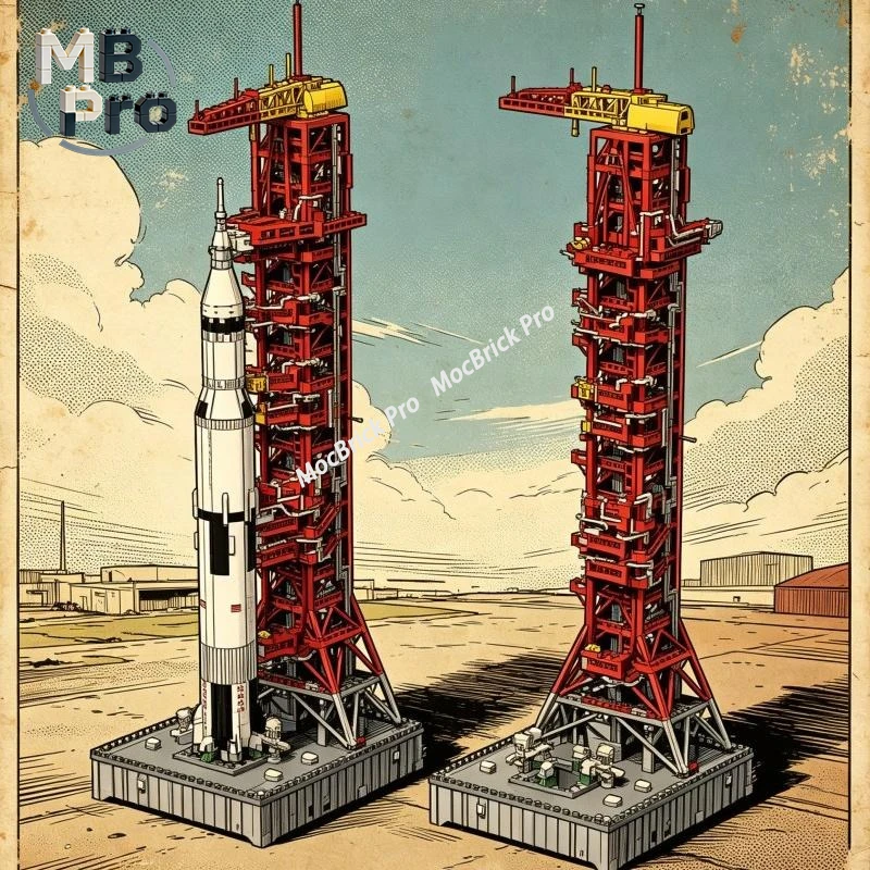 MOC Saturn V Launch Pad 1:110 Scale Mobile Launcher Umbilical Tower Building Blocks Space Fan Collection